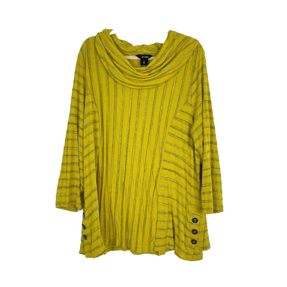 Ali Miles Womens Cowl Neck Tunic Top Striped Green Artsy Striped Casual Size 2X